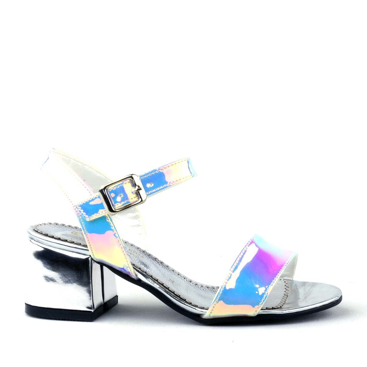Pony Hologram Silver-Pink Chunky Heeled Girls' Dress Shoes - 3