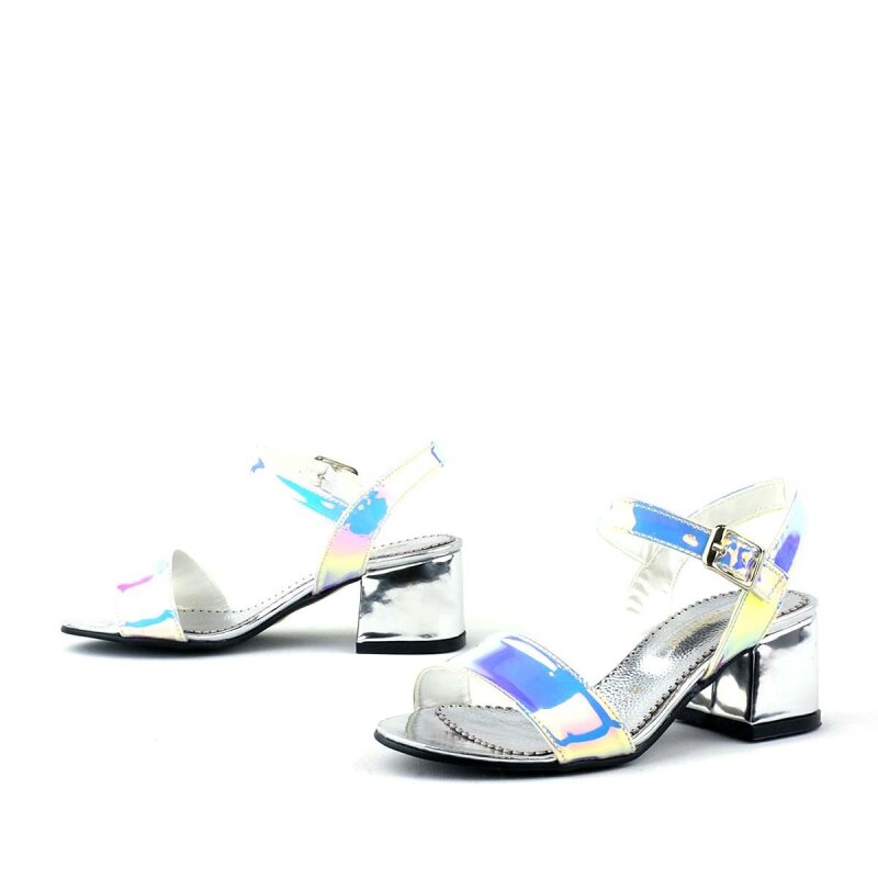 Pony Hologram Silver-Pink Chunky Heeled Girls' Dress Shoes - 6