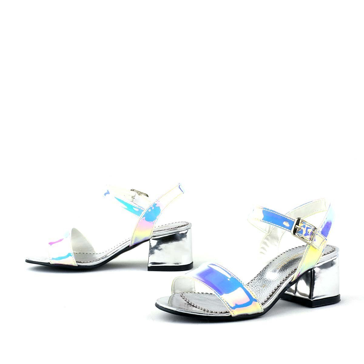 Pony Hologram Silver-Pink Chunky Heeled Girls' Dress Shoes - 6