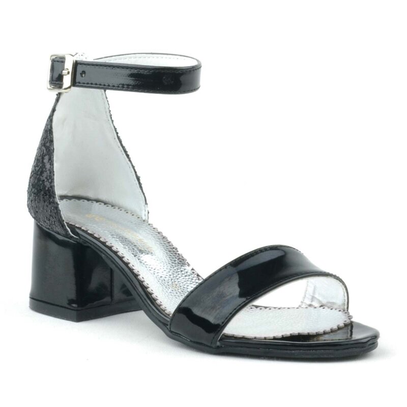 Elsa Black Patent Leather Glittery Chunky Heeled Girl's Formal Shoes - 2