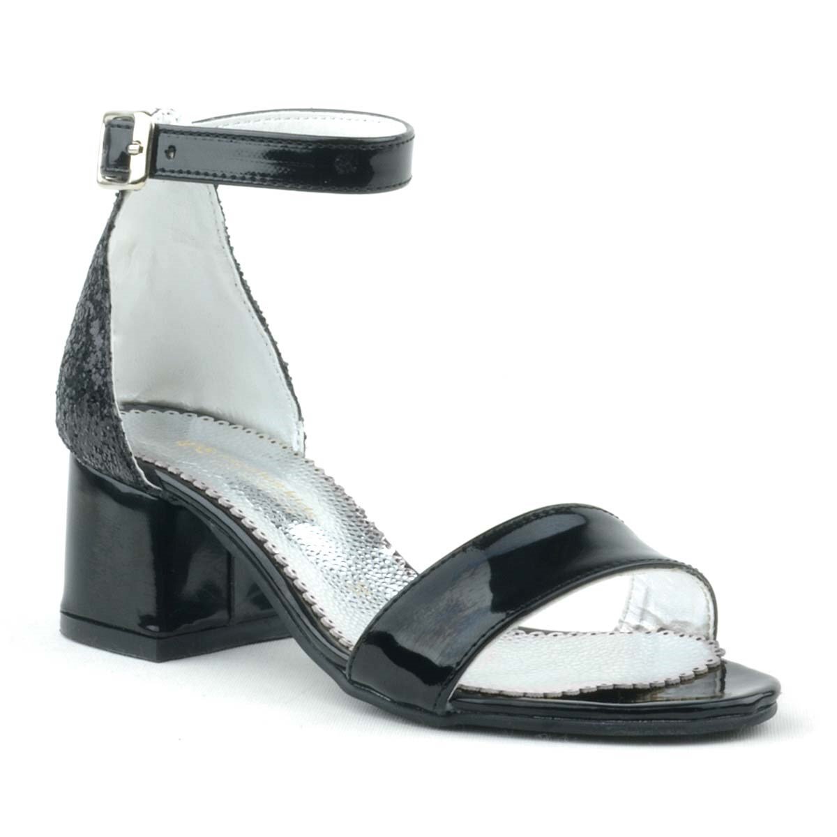 Elsa Black Patent Leather Glittery Chunky Heeled Girl's Formal Shoes - 2