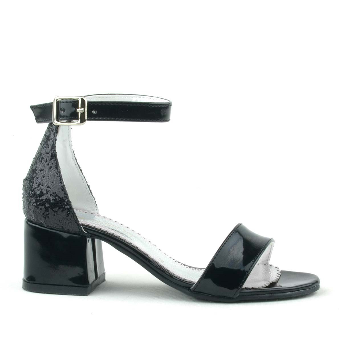 Elsa Black Patent Leather Glittery Chunky Heeled Girl's Formal Shoes - 3