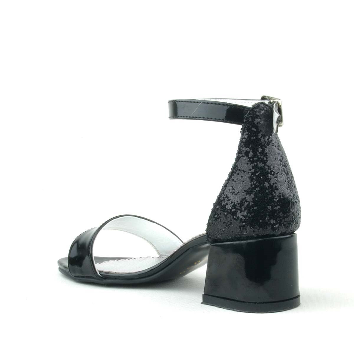 Elsa Black Patent Leather Glittery Chunky Heeled Girl's Formal Shoes - 4