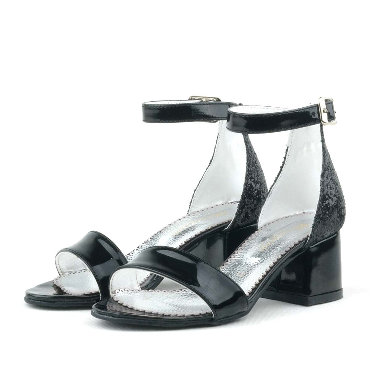 Elsa Black Patent Leather Glittery Chunky Heeled Girl's Formal Shoes - 5