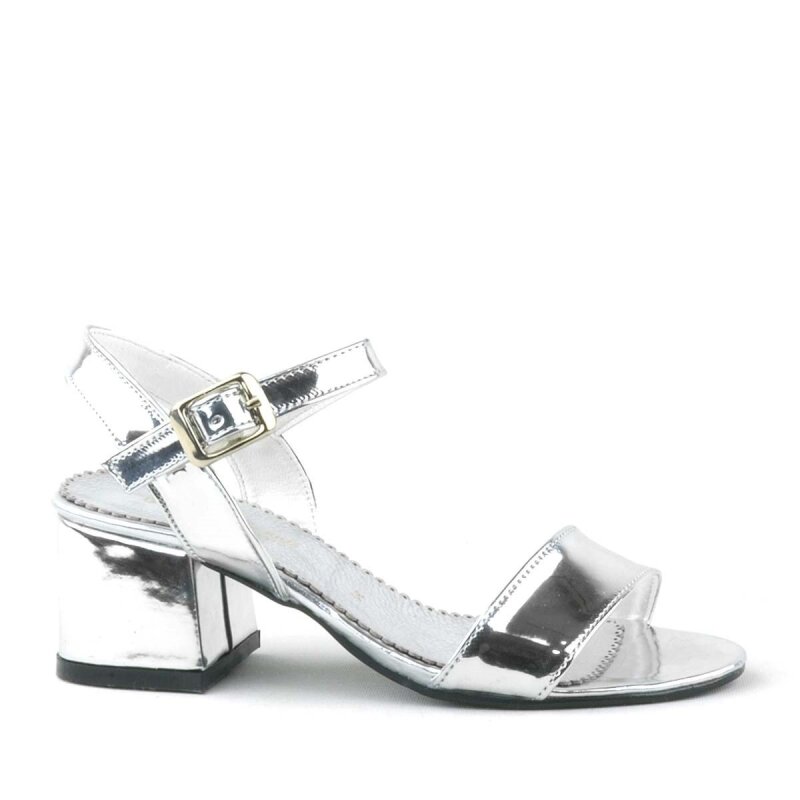 Pony Silver Mirrored Chunky Heeled Girls' Dress Shoes - 3