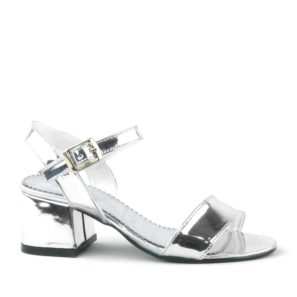 Pony Silver Mirrored Chunky Heeled Girls' Dress Shoes - 3