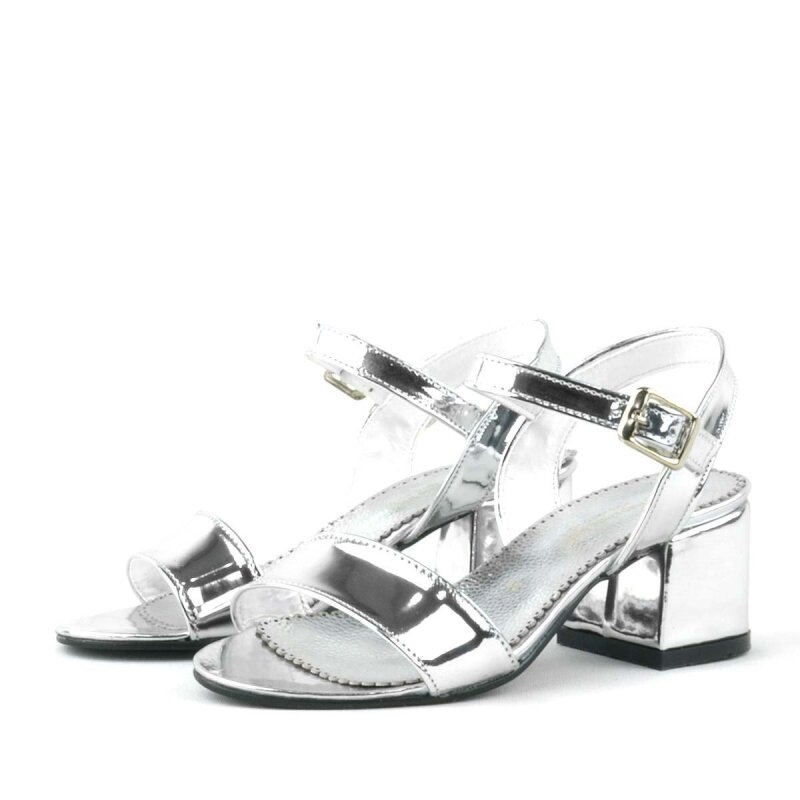 Pony Silver Mirrored Chunky Heeled Girls' Dress Shoes - 5