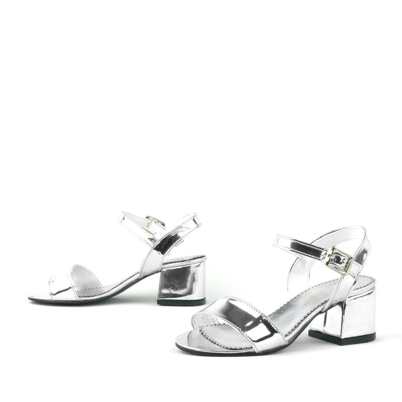 Pony Silver Mirrored Chunky Heeled Girls' Dress Shoes - 6
