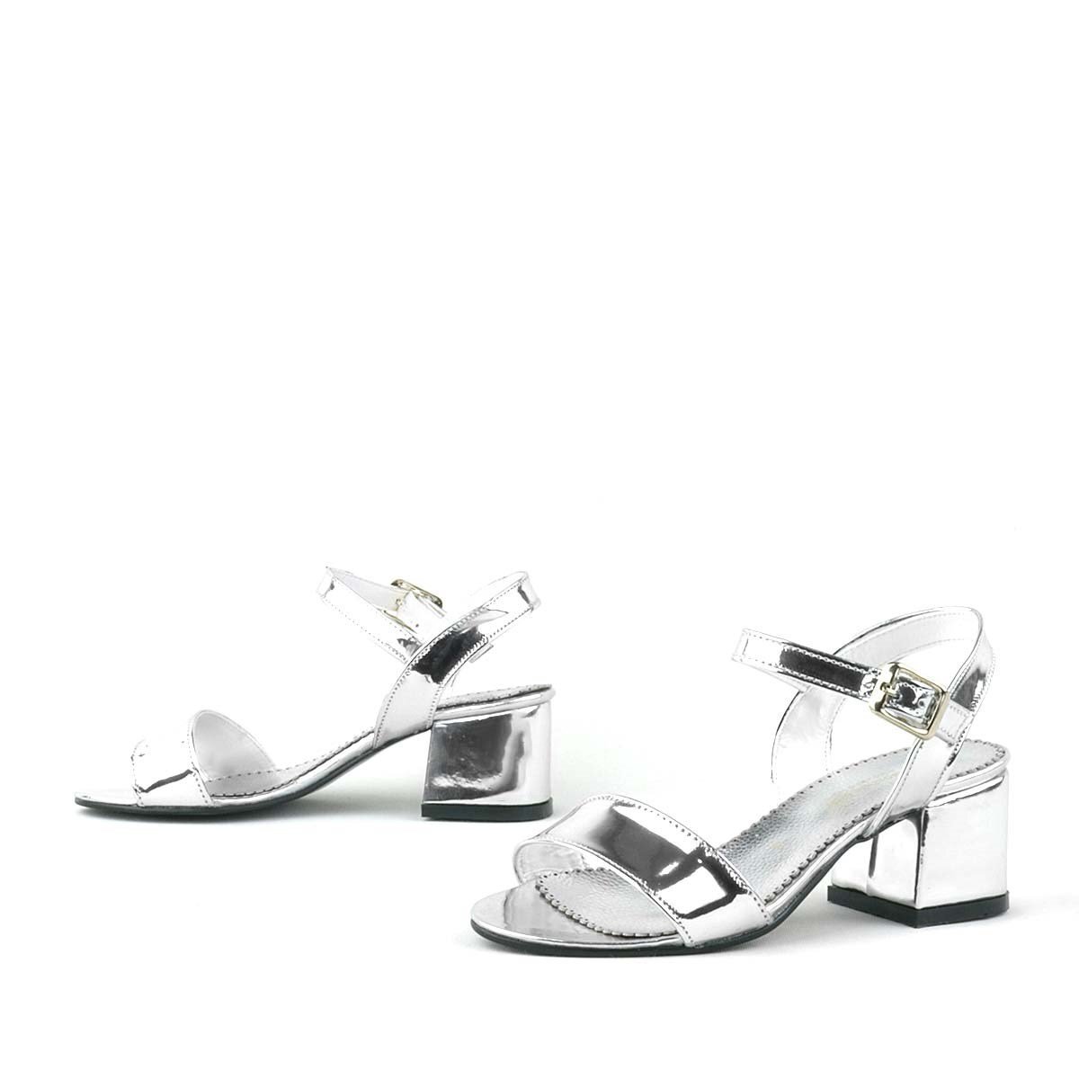 Pony Silver Mirrored Chunky Heeled Girls' Dress Shoes - 6