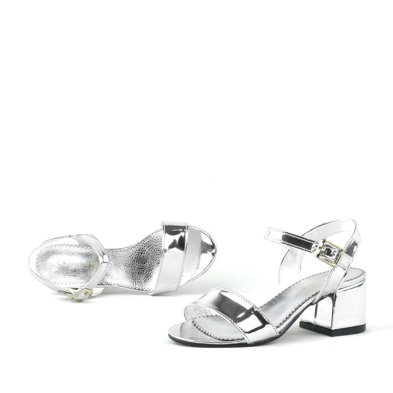 Pony Silver Mirrored Chunky Heeled Girls' Dress Shoes - 7