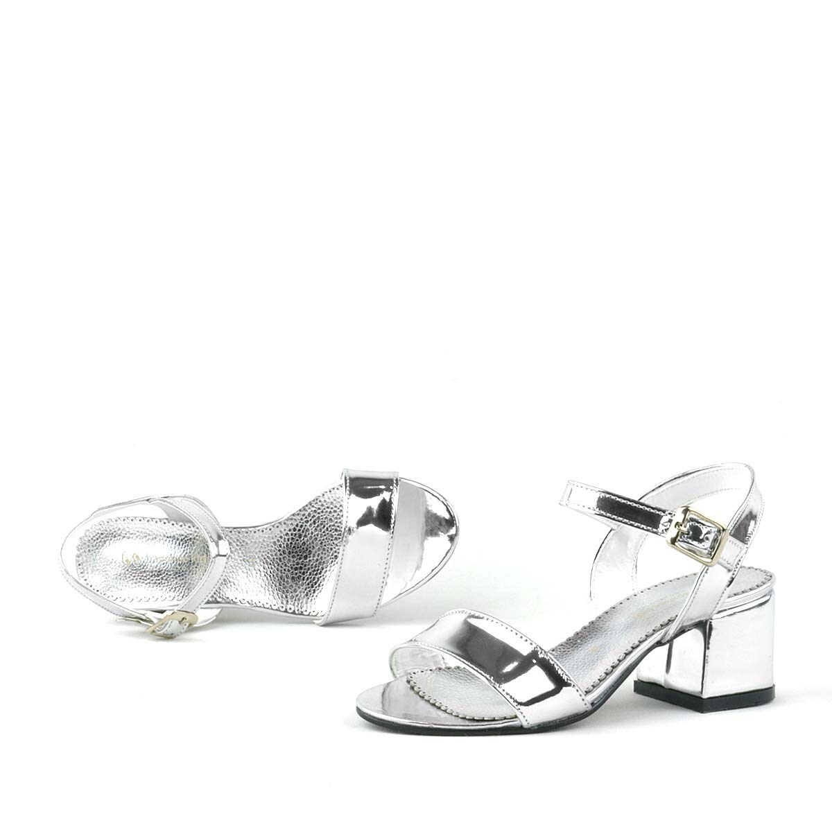 Pony Silver Mirrored Chunky Heeled Girls' Dress Shoes - 7