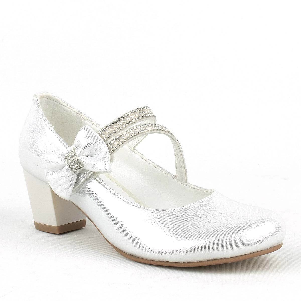 Silver Ribbon Embellished Girl's High-Heeled Dress Shoes - 1