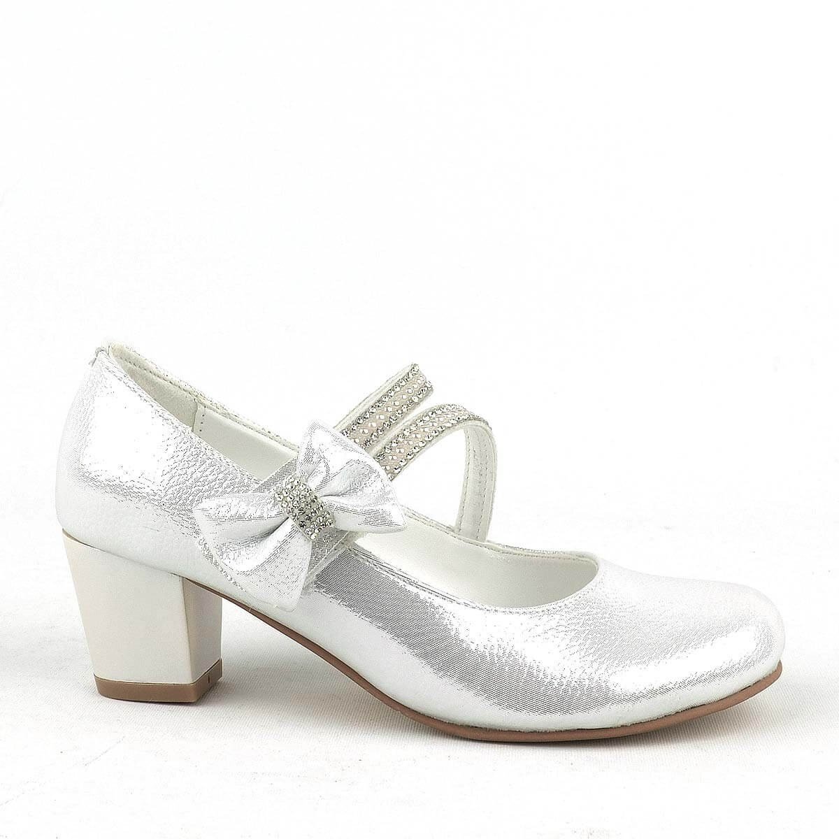 Silver Ribbon Embellished Girl's High-Heeled Dress Shoes - 3