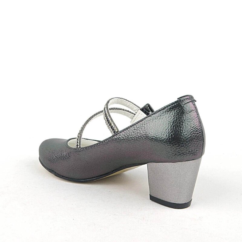 Platin Kurdeleli Taşlı Kız Çocuk Topuklu Abiye Ayakkabı - 3