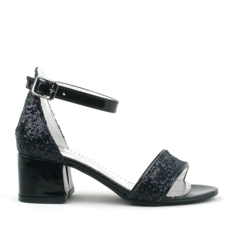 Elsa Black Glittery Chunky Heeled Girl's Dress Shoes - 3