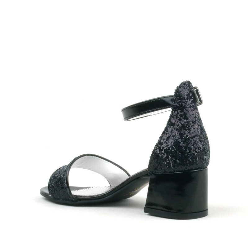 Elsa Black Glittery Chunky Heeled Girl's Dress Shoes - 4