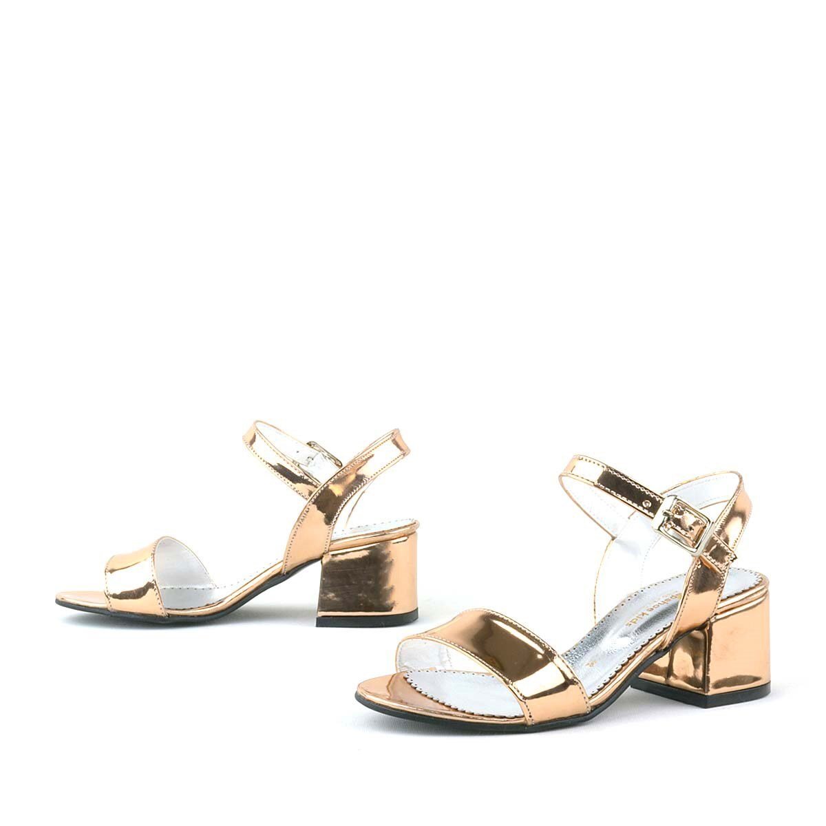 Pony Copper Mirrored Chunky Heeled Girls' Dress Shoes - 6