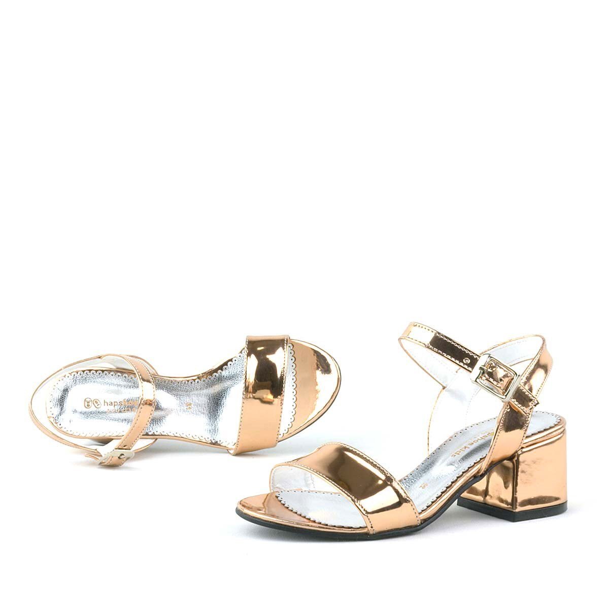 Pony Copper Mirrored Chunky Heeled Girls' Dress Shoes - 7