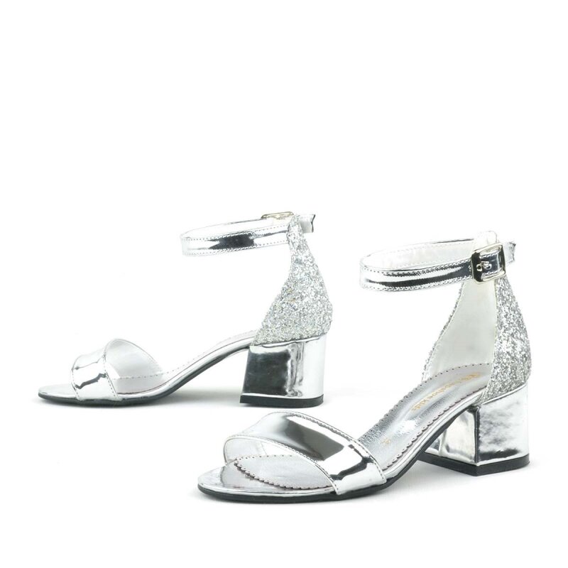 Elsa Gümüş Aynalı Simli Kalın Topuklu Kız Çocuk Abiye Ayakkabı - 6