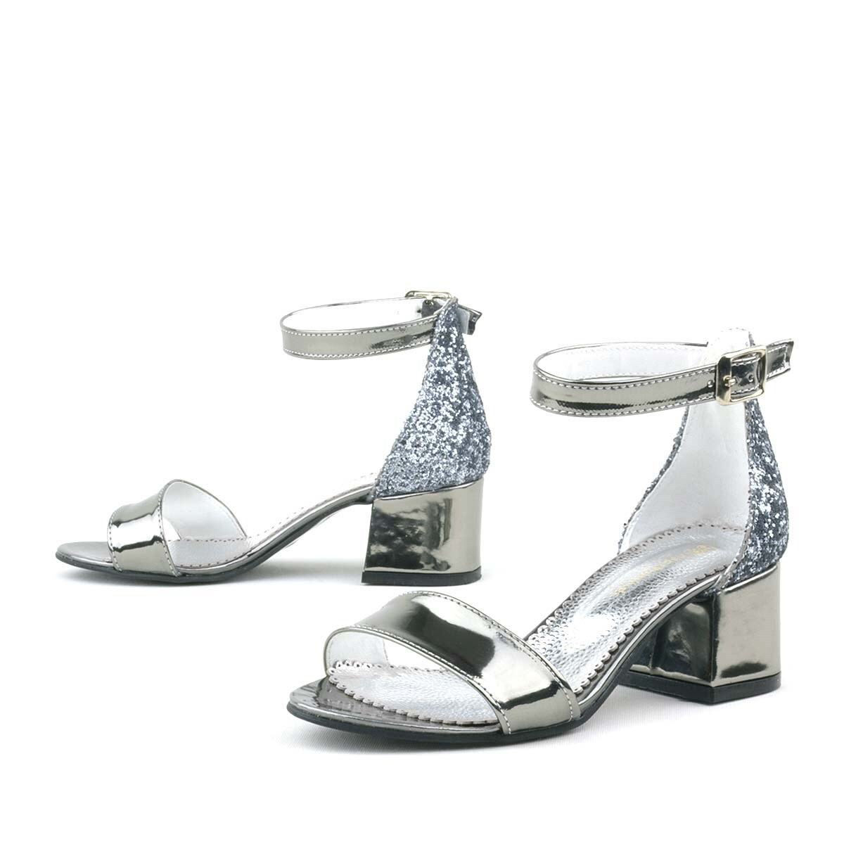 Elsa Platin Aynalı Kalın Topuklu Kız Çocuk Abiye Ayakkabı - 6