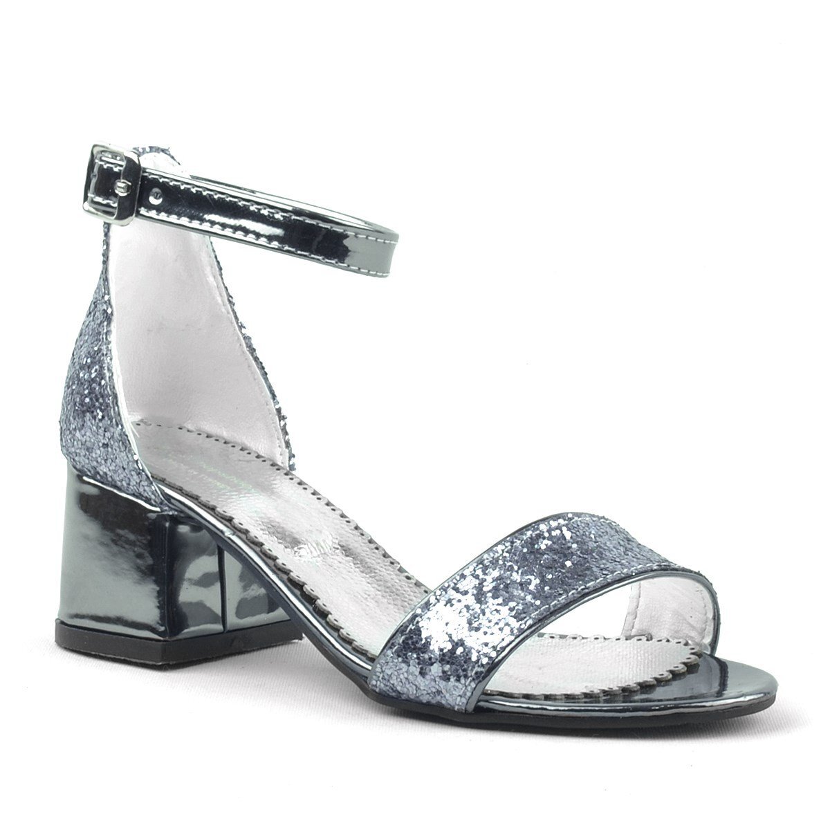 Elsa Platinum Glitter Chunky Heeled Girl's Dress Shoes - 1