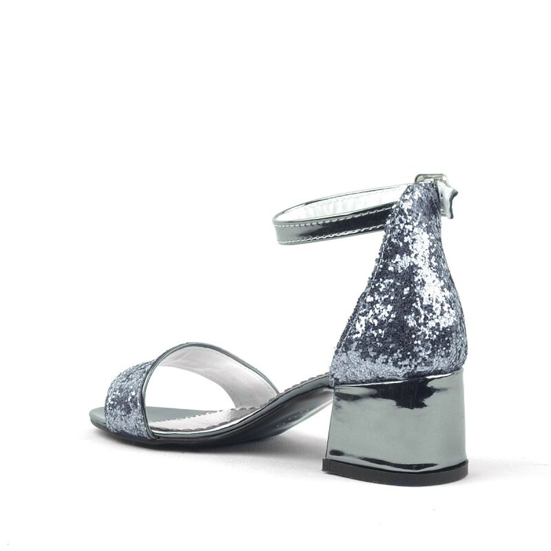 Elsa Platinum Glitter Chunky Heeled Girl's Dress Shoes - 3