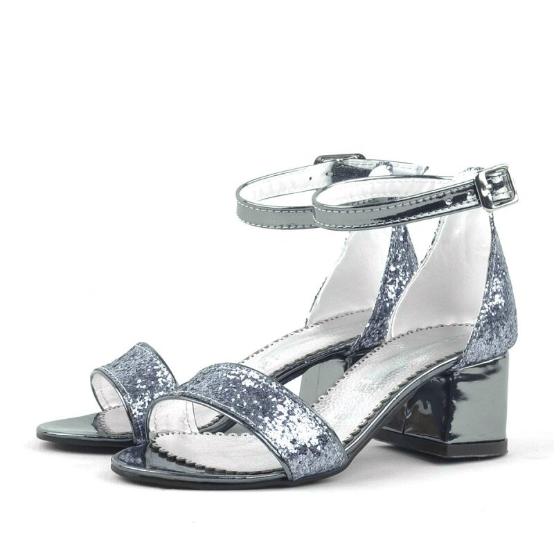 Elsa Platinum Glitter Chunky Heeled Girl's Dress Shoes - 4