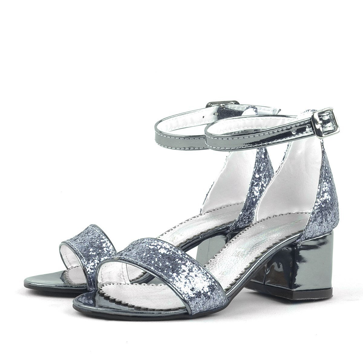 Elsa Platinum Glitter Chunky Heeled Girl's Dress Shoes - 4
