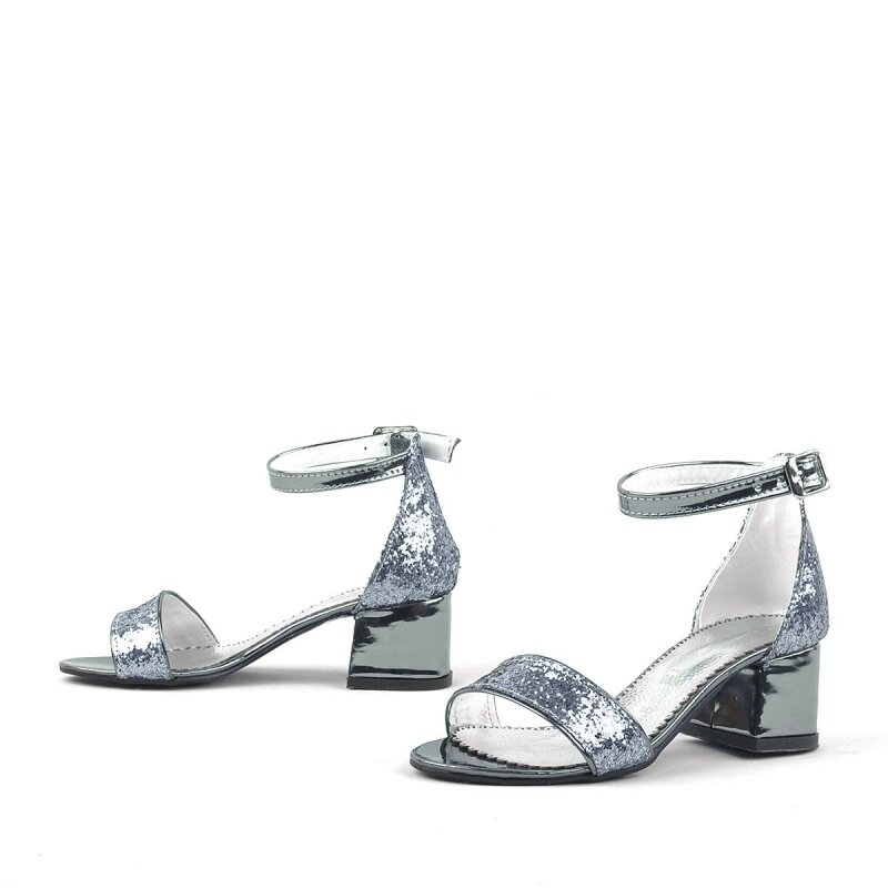 Elsa Platinum Glitter Chunky Heeled Girl's Dress Shoes - 5