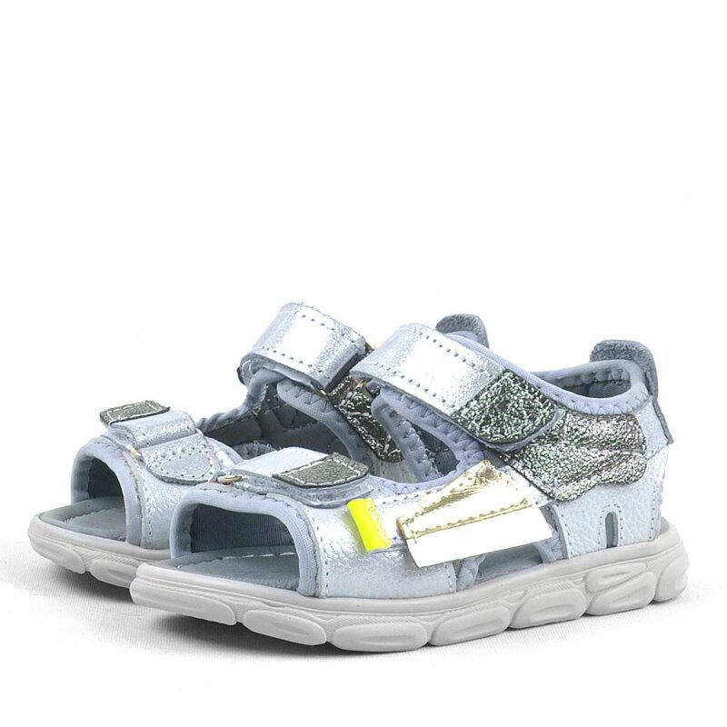 Rakerplus Genuine Leather Silver Grey Shiny Kids' Sandals - 4
