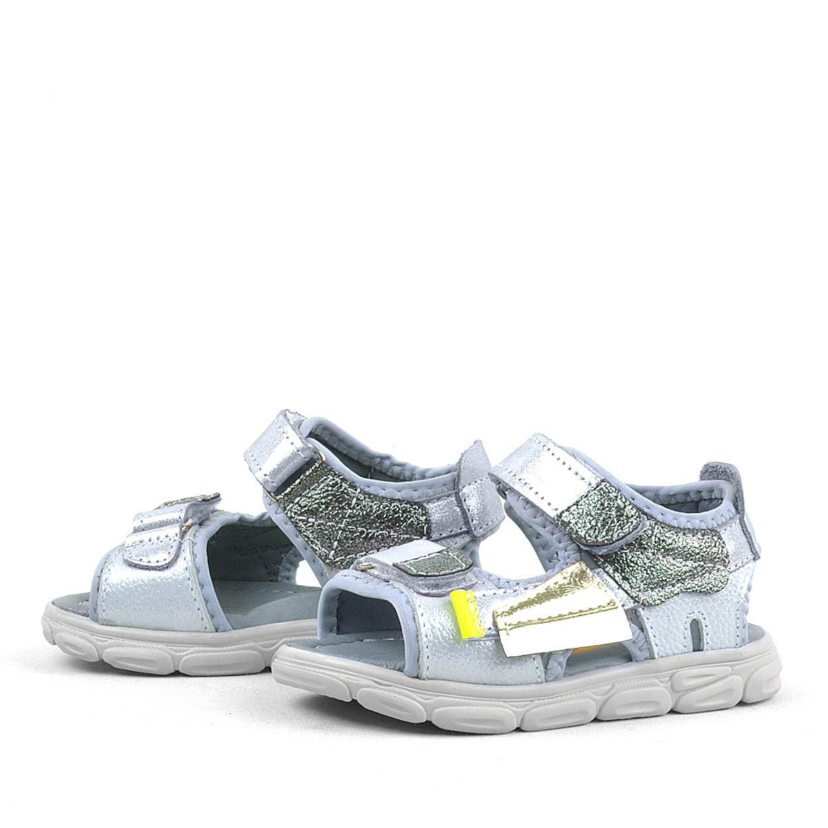 Rakerplus Genuine Leather Silver Grey Shiny Kids' Sandals - 5