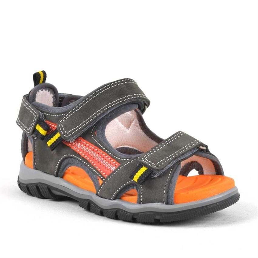 Hakiki Deri Gri Cırtlı Erkek Çocuk Outdoor Sandalet - 1