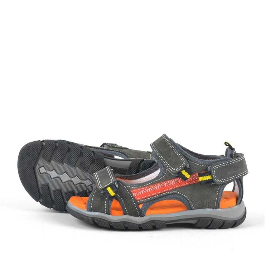 Hakiki Deri Gri Cırtlı Erkek Çocuk Outdoor Sandalet - 3