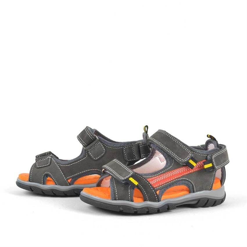 Hakiki Deri Gri Cırtlı Erkek Çocuk Outdoor Sandalet - 4