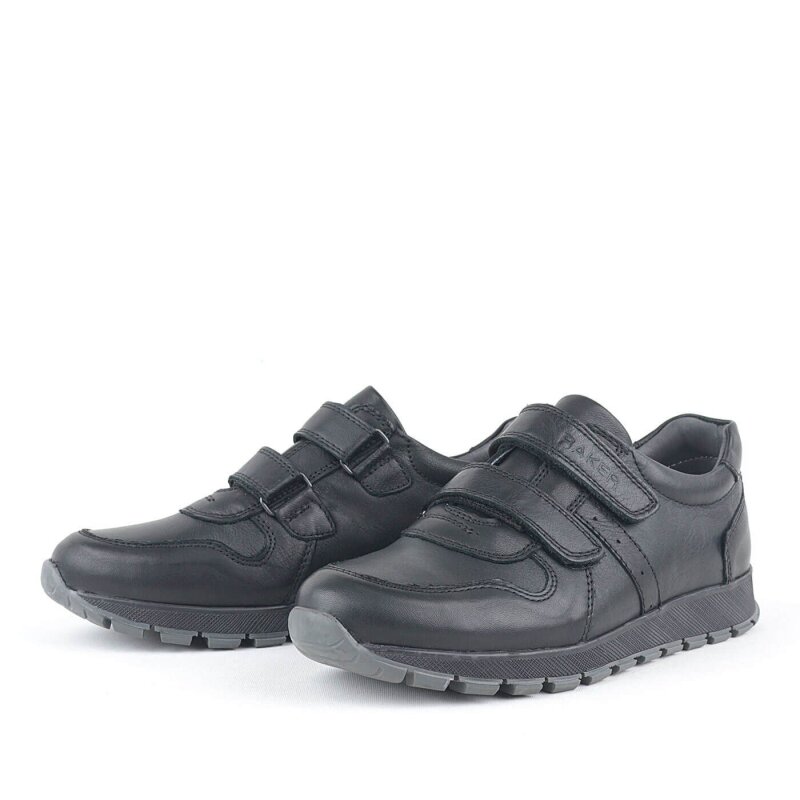 Hakiki Deri Siyah Cırtlı Spor Çocuk Ayakkabı Sneaker - 3
