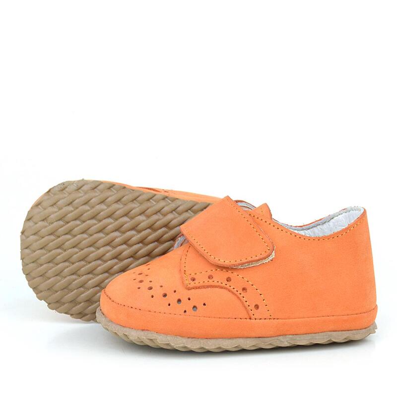 حذاء أطفال من الجلد الطبيعي بشريط فيلكرو برتقالي اللون - 4