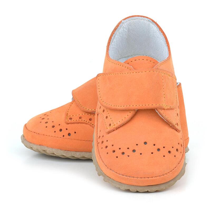 حذاء أطفال من الجلد الطبيعي بشريط فيلكرو برتقالي اللون - 7
