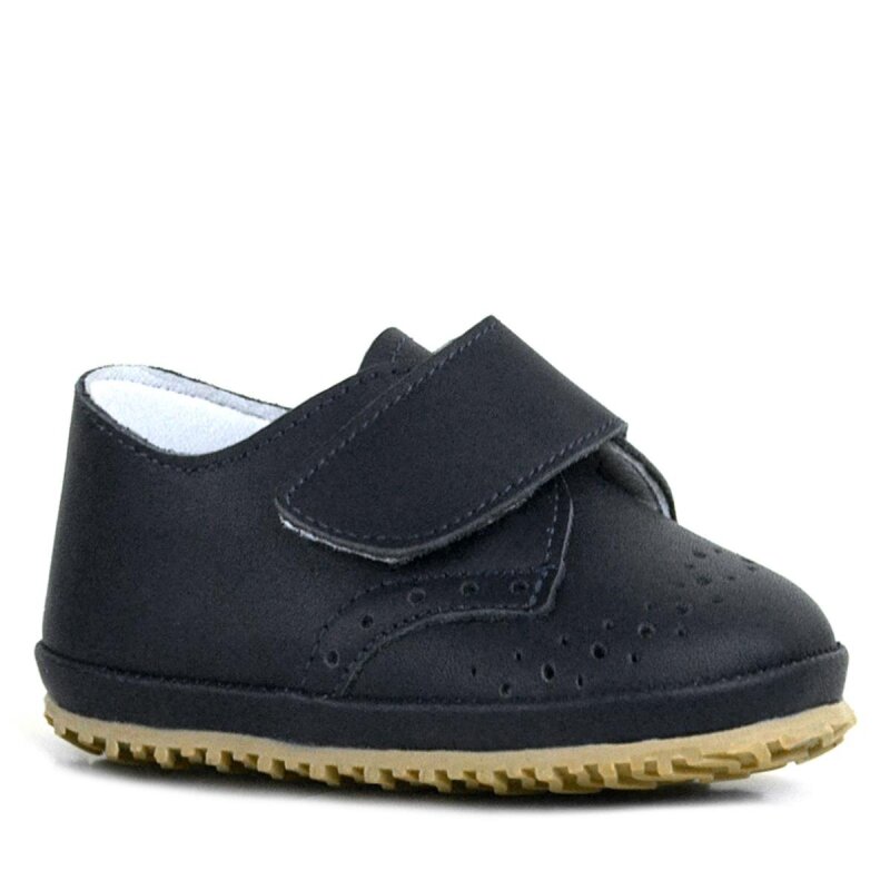 حذاء أطفال من الجلد الطبيعي بشريط فيلكرو أسود - hapshoe kids