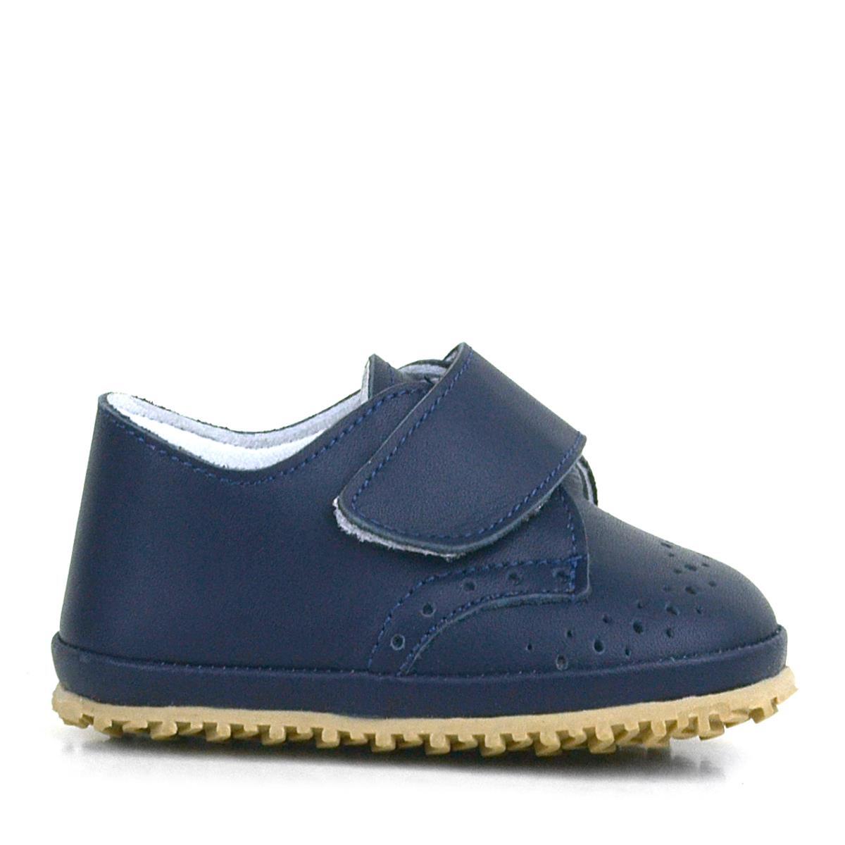 حذاء أطفال من الجلد الطبيعي بشريط فيلكرو أزرق داكن - 3
