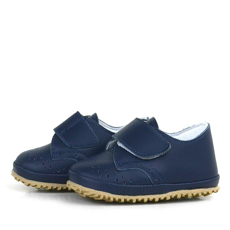 حذاء أطفال من الجلد الطبيعي بشريط فيلكرو أزرق داكن - 4