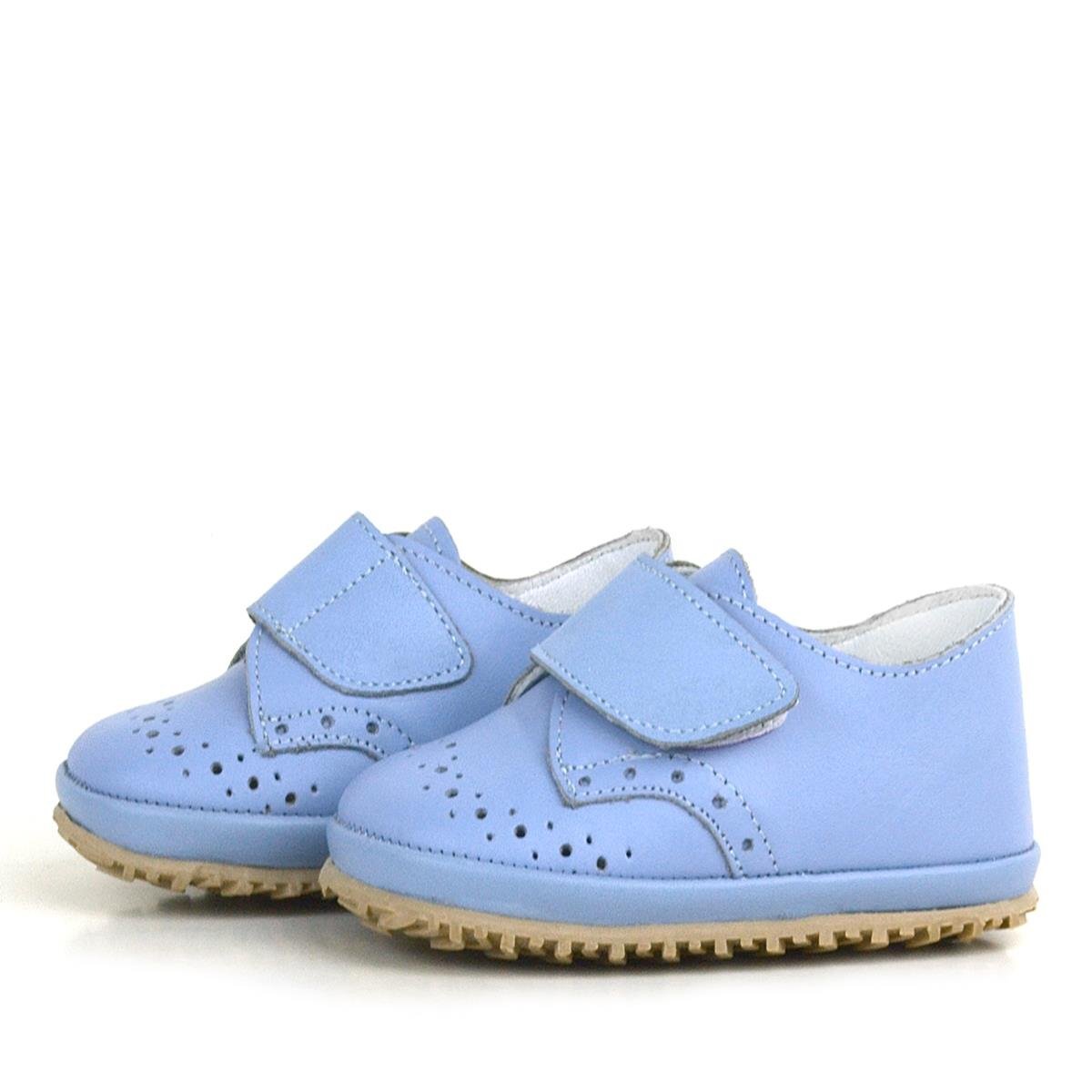 حذاء أطفال من الجلد الطبيعي بشريط فيلكرو أزرق - 5