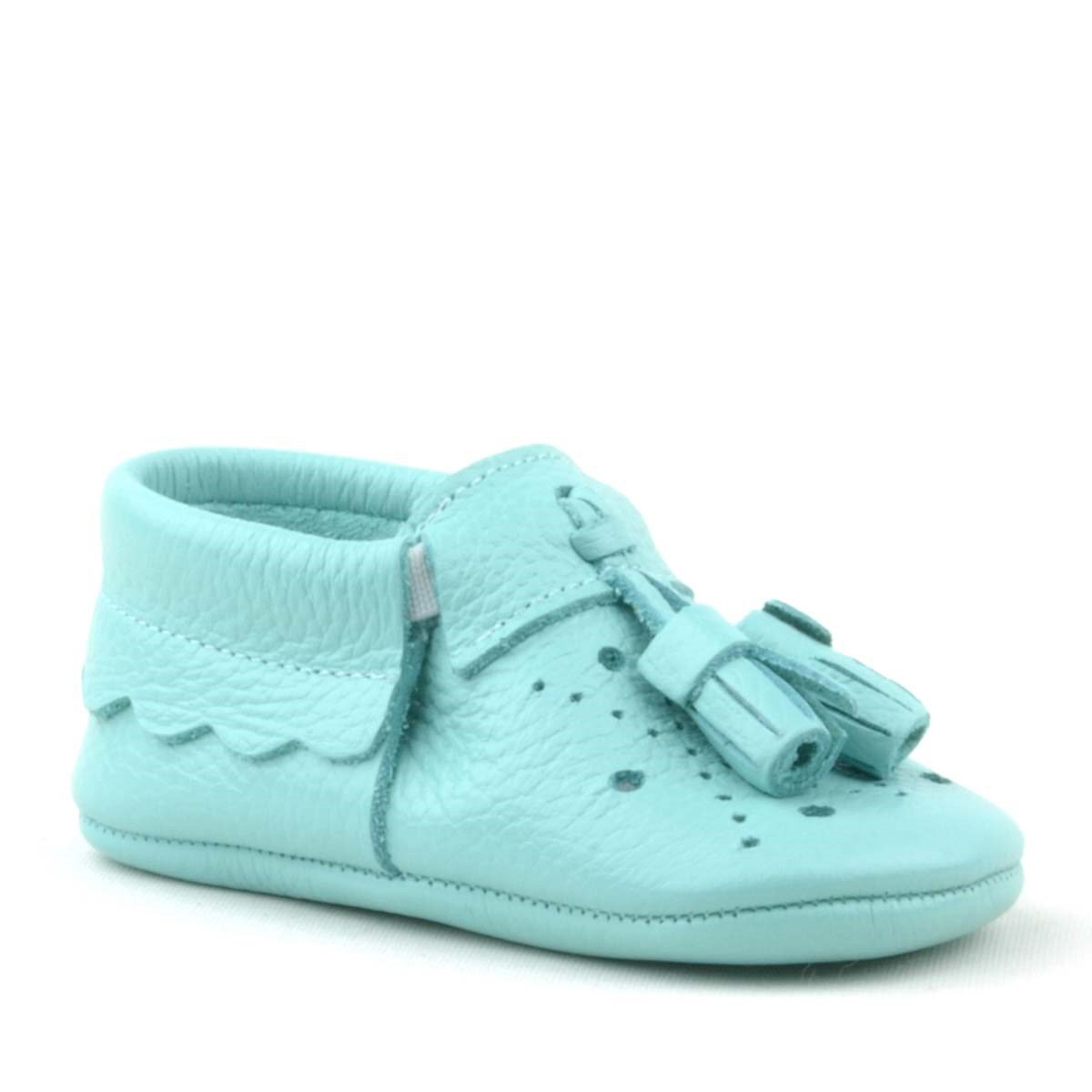 حذاء بيبي بيبا للأطفال من الجلد الطبيعي مع شرابات خضراء مرنة - 2