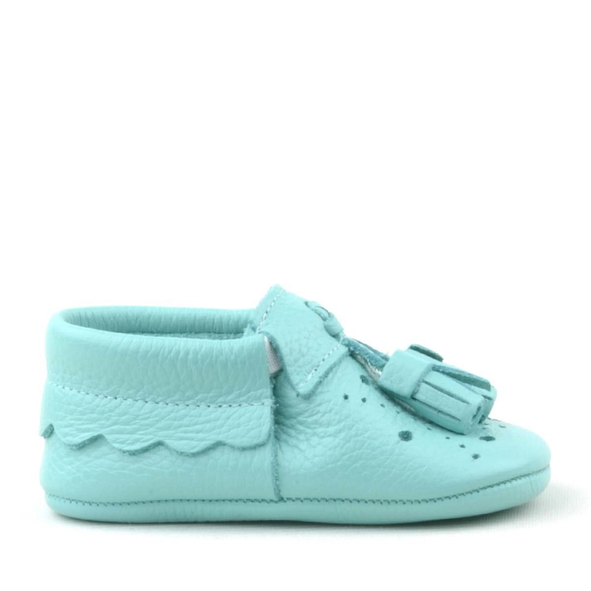 حذاء بيبي بيبا للأطفال من الجلد الطبيعي مع شرابات خضراء مرنة - 3