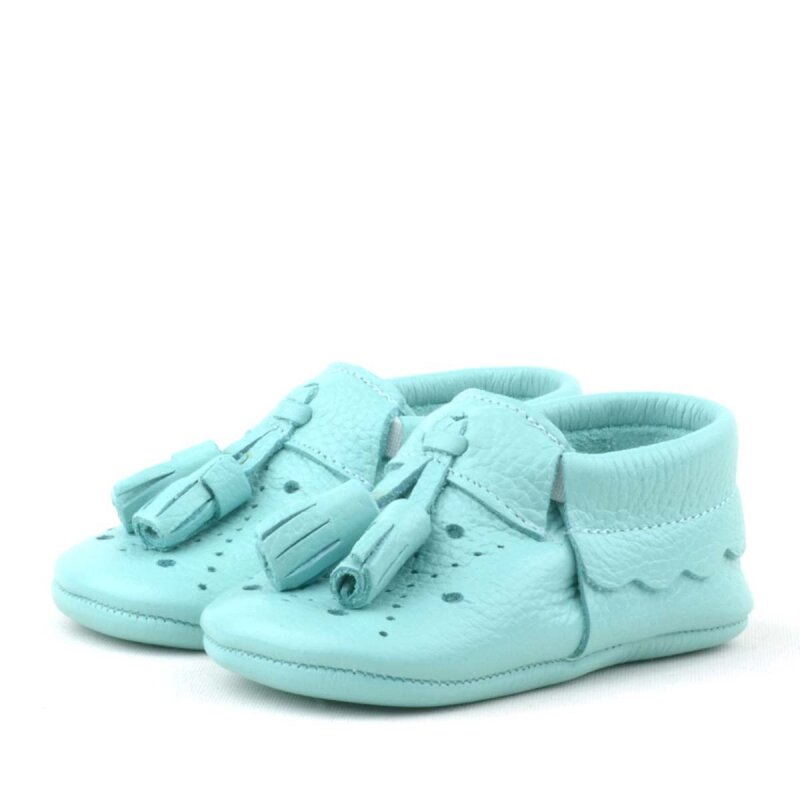 حذاء بيبي بيبا للأطفال من الجلد الطبيعي مع شرابات خضراء مرنة - 4