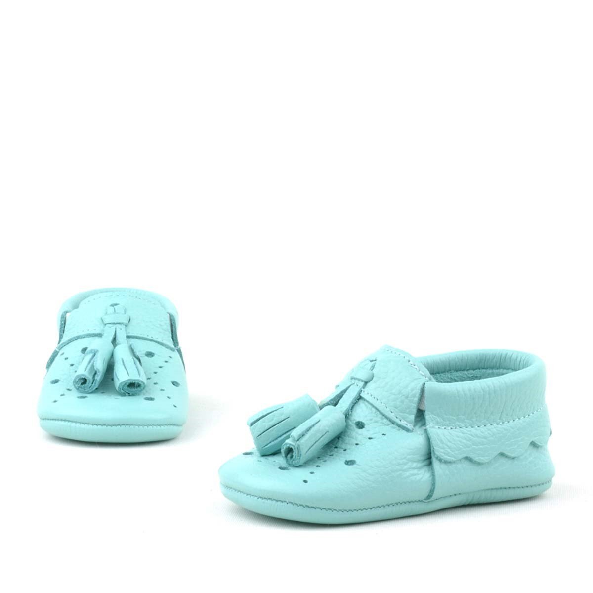 حذاء بيبي بيبا للأطفال من الجلد الطبيعي مع شرابات خضراء مرنة - 5