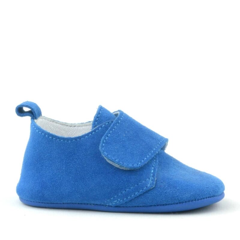 حذاء بوبا للأطفال من الجلد الطبيعي باللون الأزرق مع شريط فيلكرو - 3