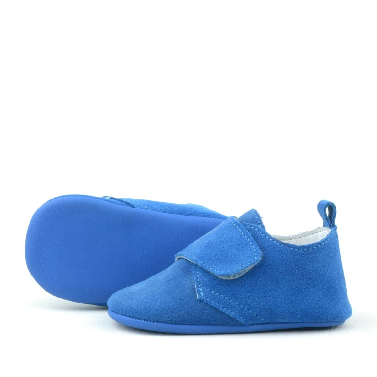 حذاء بوبا للأطفال من الجلد الطبيعي باللون الأزرق مع شريط فيلكرو - 6