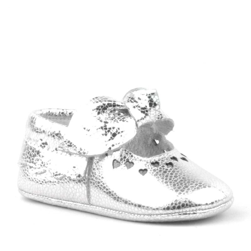 حذاء كوكو للأطفال مصنوع من الجلد الطبيعي ومرن ومزين بفيونكة فضية - 2