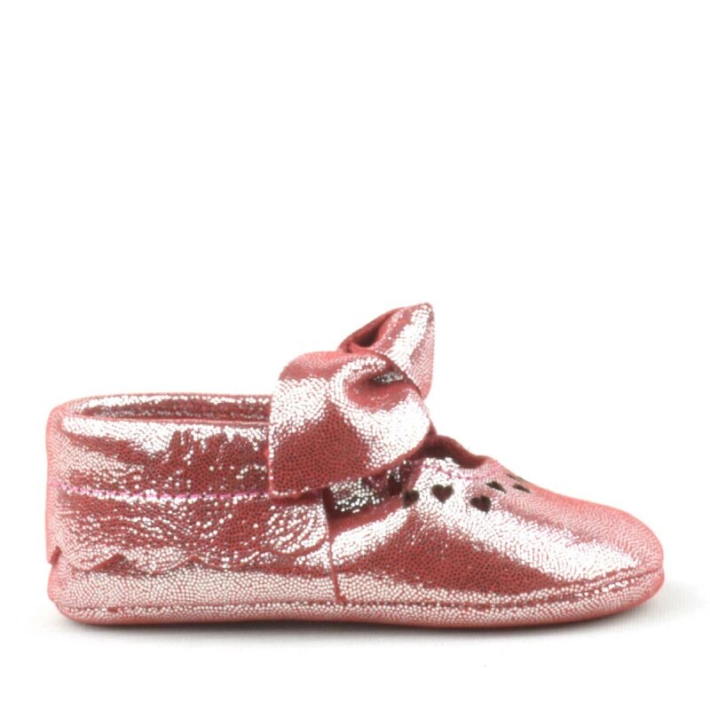 حذاء كوكو للأطفال مصنوع من الجلد الطبيعي ومرن مع فيونكة حمراء - 2