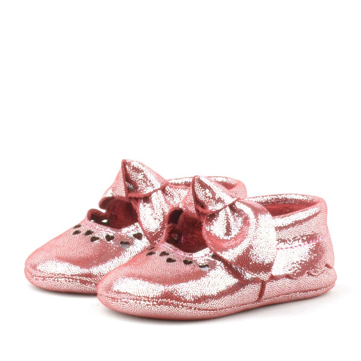 حذاء كوكو للأطفال مصنوع من الجلد الطبيعي ومرن مع فيونكة حمراء - 3